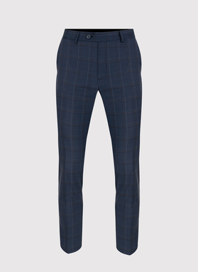 Dwuczęściowy granatowy garnitur męski w kraciasty deseń