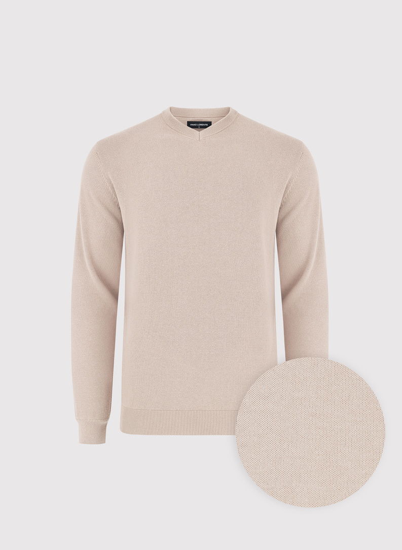 Beżowy sweter męski w serek