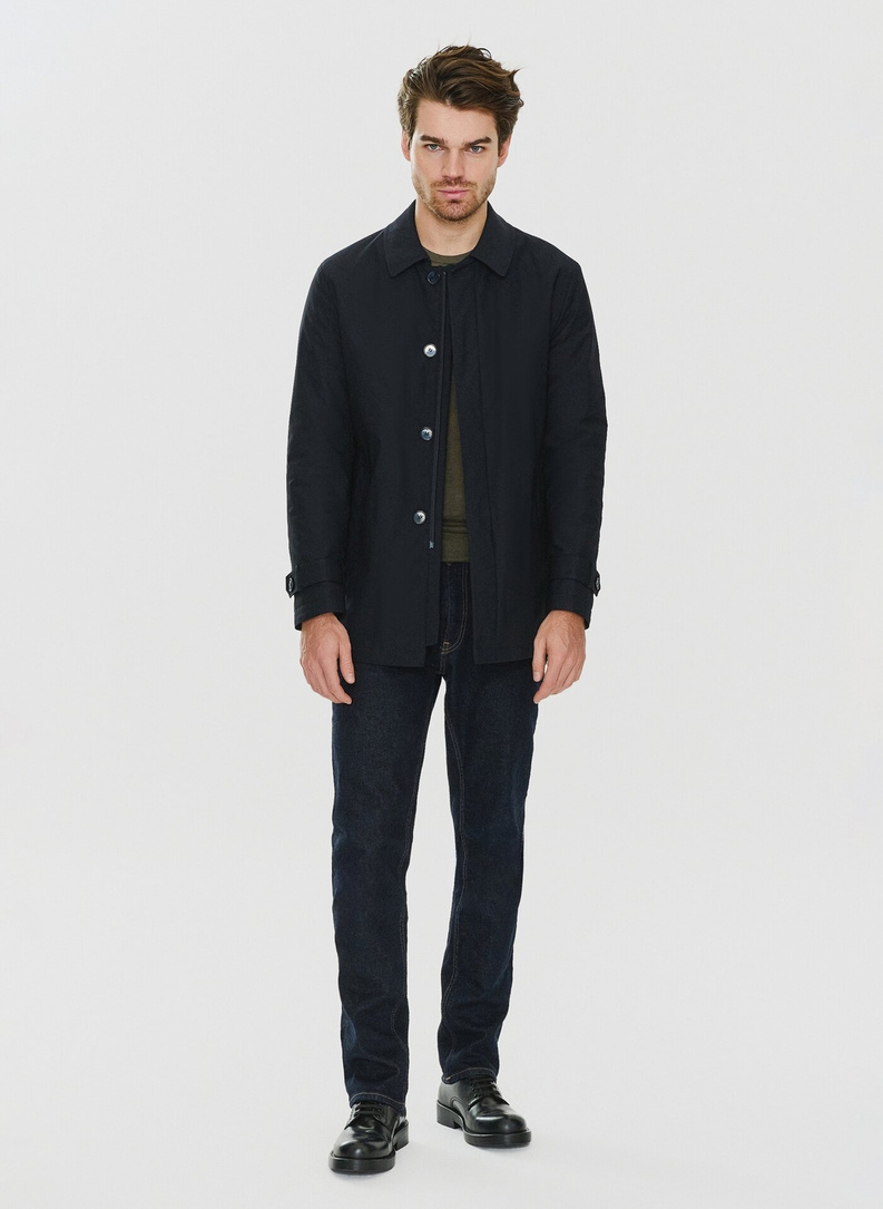 Granatowy przejściowy płaszcz męski