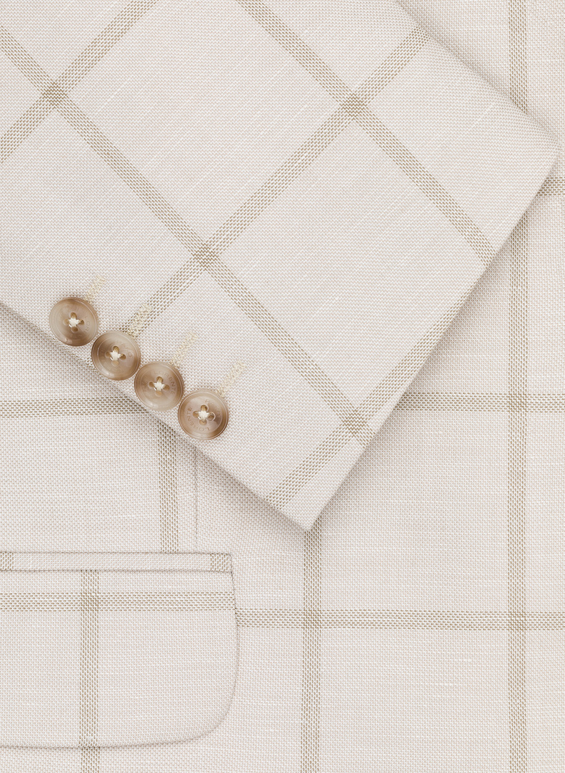 Beżowa marynarka męska w kratę Windowpane