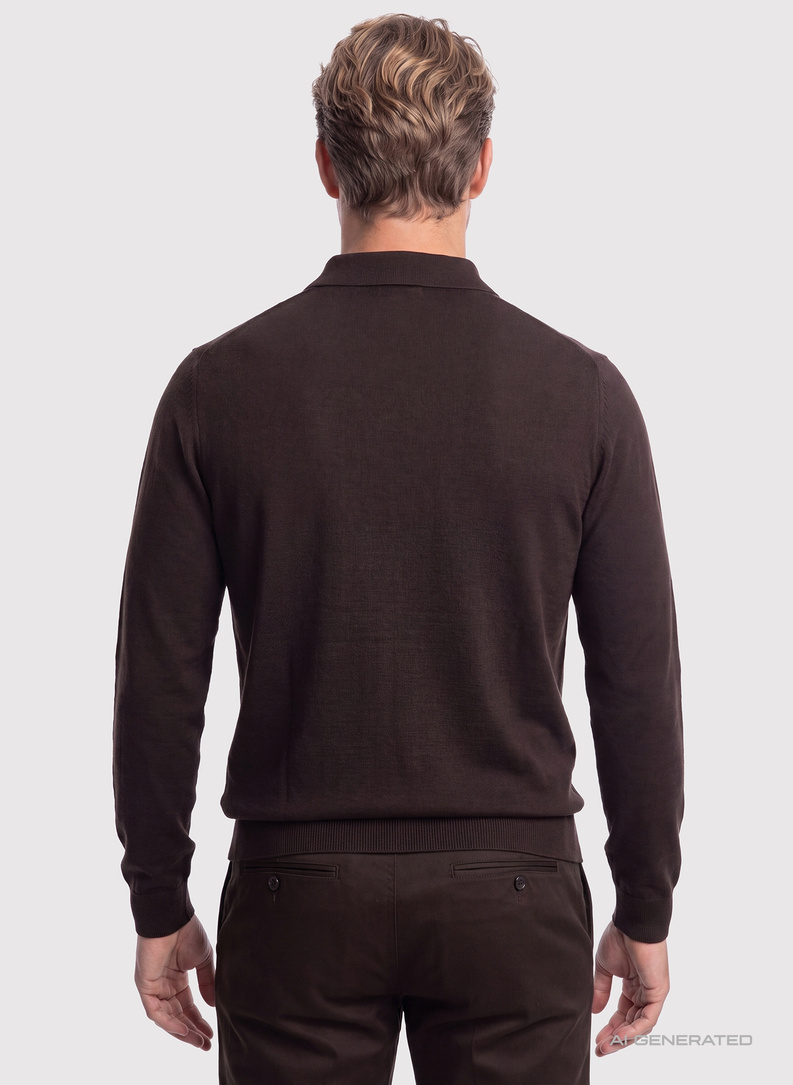 Brązowy sweter polo z bawełny merceryzowanej