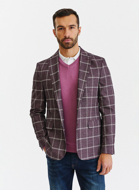 Bordowa marynarka męska w kratę