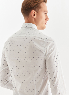 Biała koszula męska w granatowy drobny print