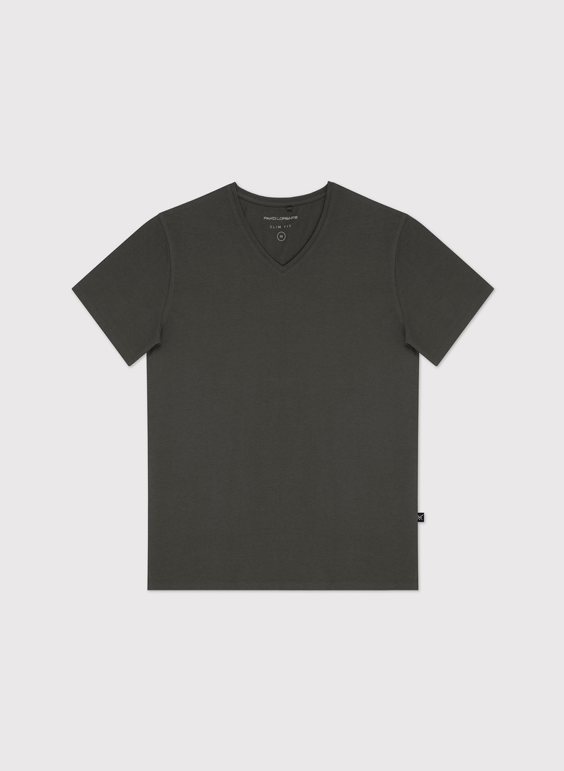 Zielony gładki t-shirt v-neck