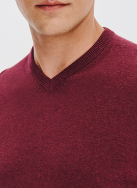Bordowy sweter męski v-neck