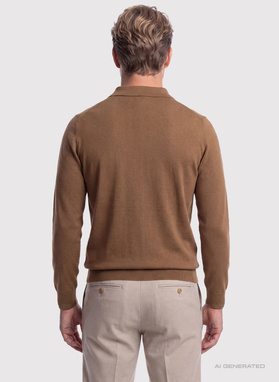 Kamelowy sweter z kołnierzykiem polo