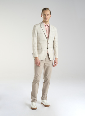 Beżowa marynarka męska w kratę Windowpane