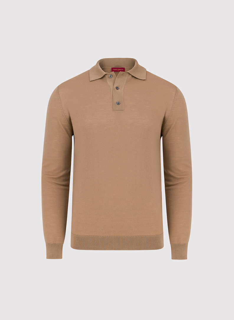 Kamelowy sweter z kołnierzykiem polo