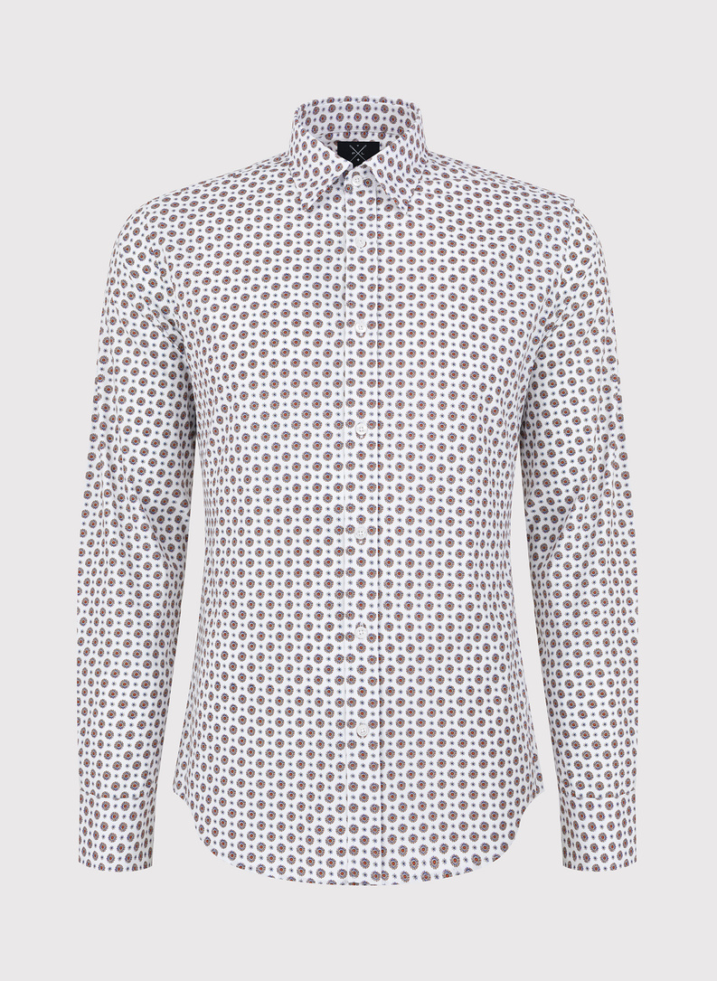 Biała koszula w wyrazisty wzór