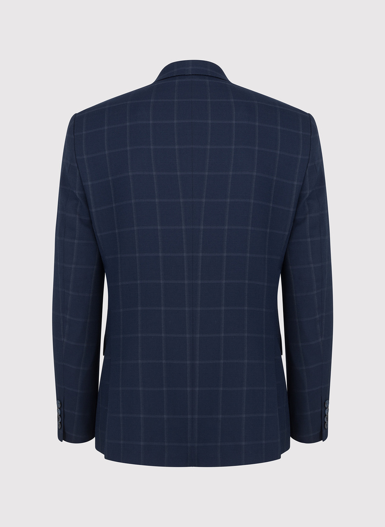 Granatowa marynarka garniturowa w kratę