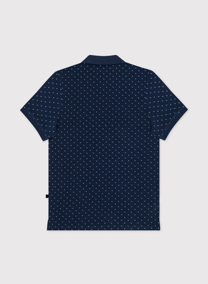 Granatowy t-shirt polo w geometryczny wzór