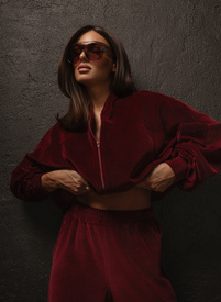 Welurowy komplet ALLYSON spodnie i bluza bordowy