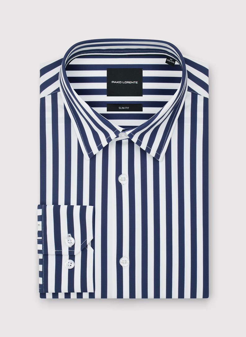 Koszula męska w granatowy prążek
