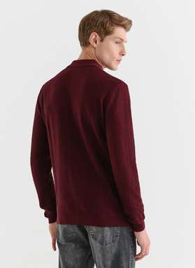 Bawełniany sweter polo w kolorze bordowym