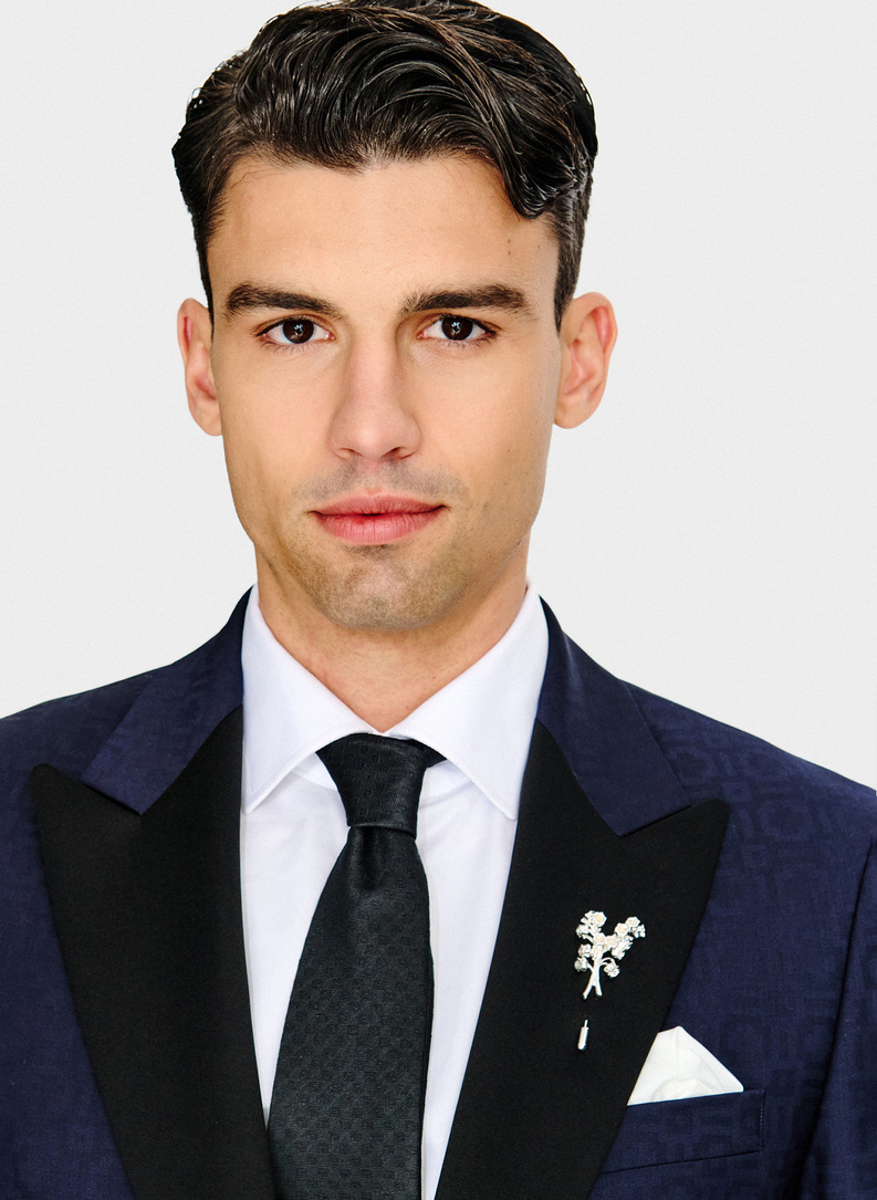 Ślubna żakardowa marynarka smokingowa w kolorze granatowym