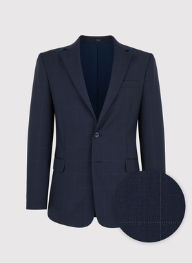 Granatowa wełniana marynarka garniturowa w kratę