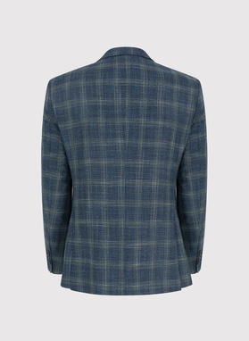 Granatowa casualowa marynarka męska w zieloną kratę