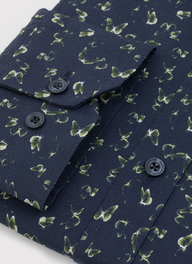 Granatowa koszula męska w zielone motyle