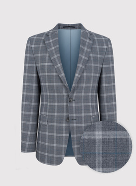 Szara marynarka garniturowa w kratę z wełną