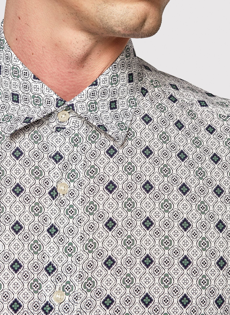 Męska koszula w kolorze białym w granatowo-zielony wzór