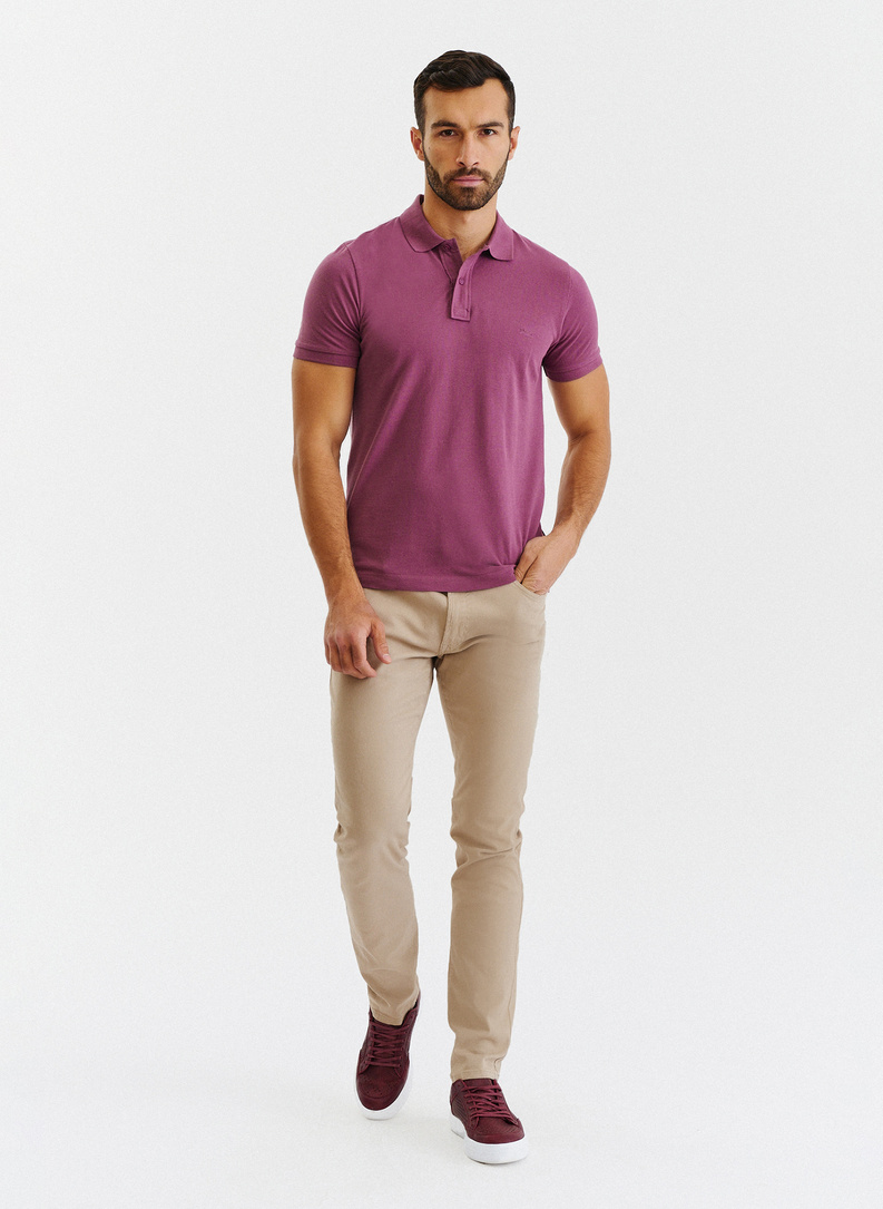 Gładki T-shirt polo w kolorze fioletowym