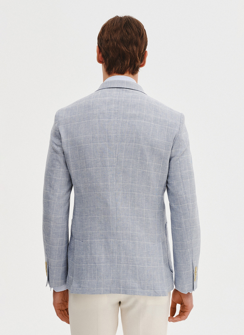 Niebieska marynarka z lnu w kratkę