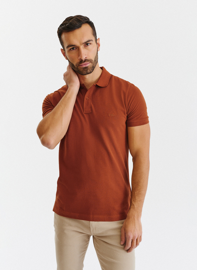 Gładki T-shirt polo w kolorze brązowym