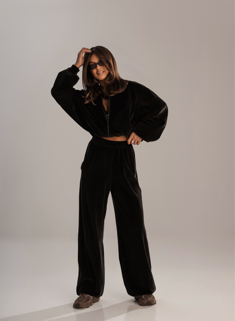 Welurowy komplet ALLYSON spodnie i bluza czarny