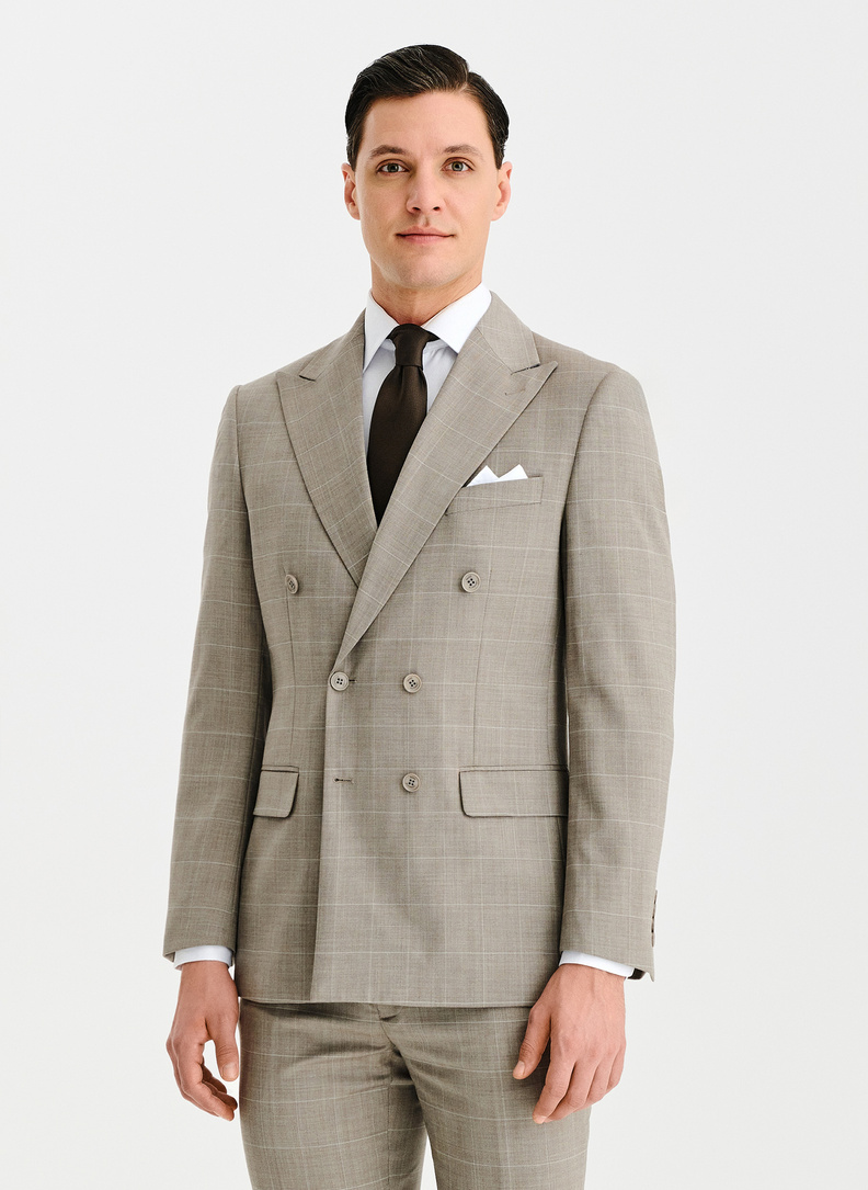 Ślubny dwurzędowy garnitur męski w kratkę