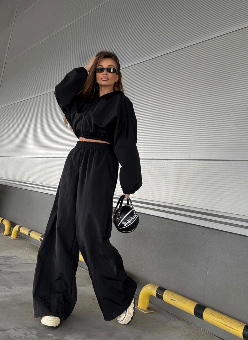 Czarny komplet MIJAS szerokie spodnie i bluza oversize