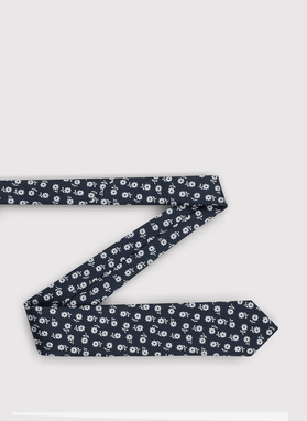 Granatowy krawat w srebrne kwiaty
