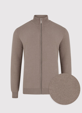 Sweter męski rozpinany w kolorze beżowym