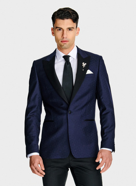 Granatowa żakardowa marynarka smokingowa