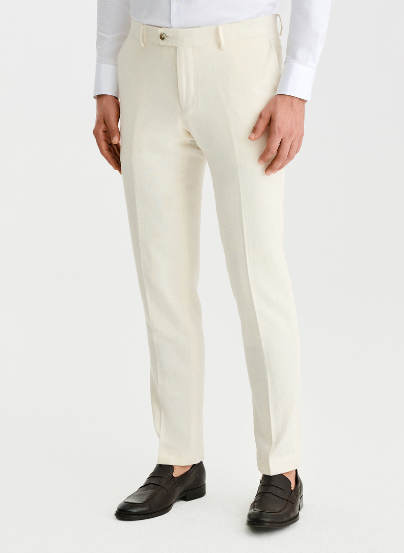 Ślubny beżowy garnitur z lnem