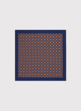 Poszetka w granatowo-pomarańczowy wzór 