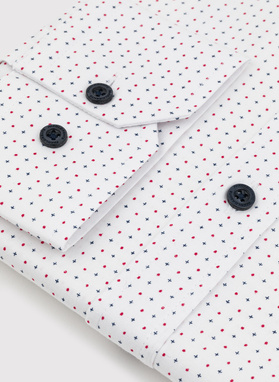 Biała koszula w granatowo-czerwony mikrowzór