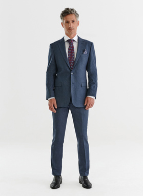 Granatowy garnitur męski w pepitkę