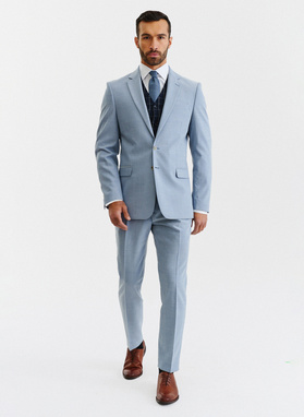 Błękitne spodnie garniturowe o widocznej strukturze