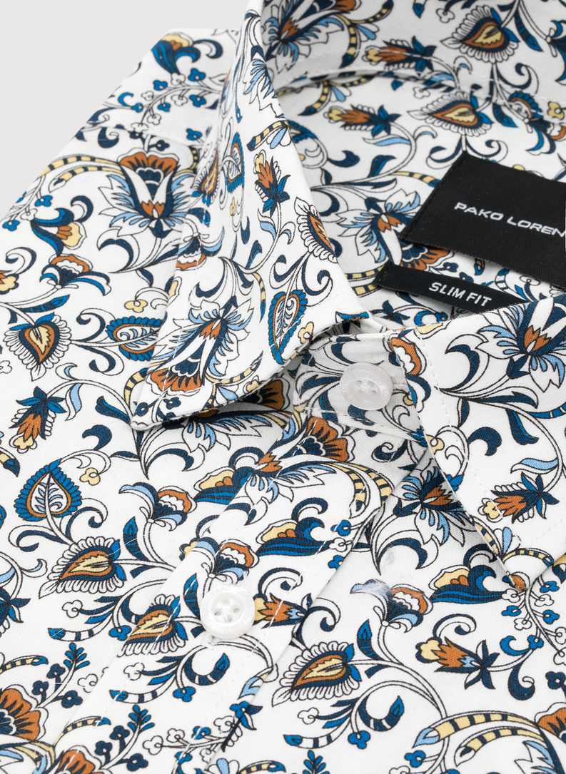 Biała koszula męska kolorowe kwiaty