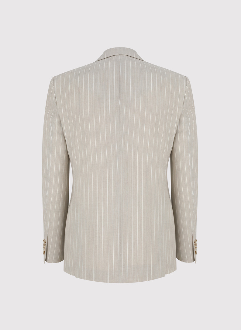 Beżowy garnitur męski w prążek