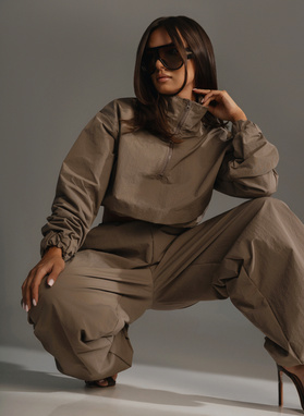 Komplet ONYX SET bluza i szerokie spodnie brąz