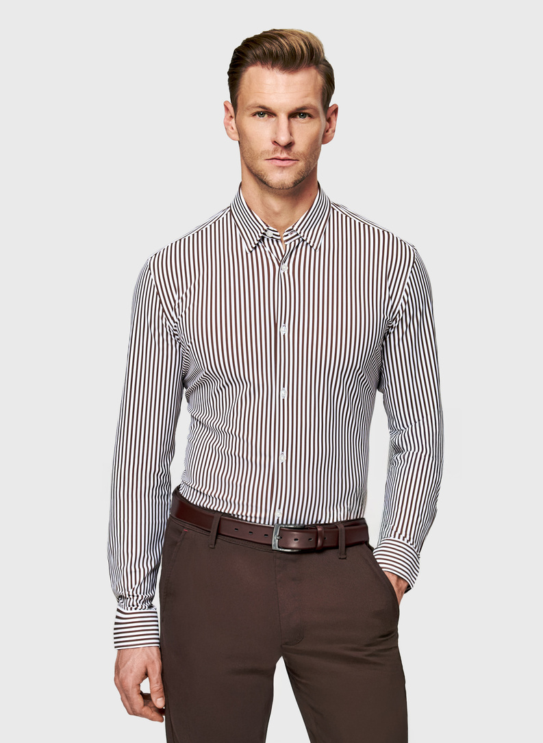 Brązowa koszula męska w prążek