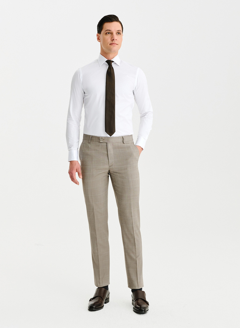 Ślubny dwurzędowy garnitur męski w kratkę