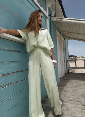 Lniany komplet damski CELEBRYTKA pistacja