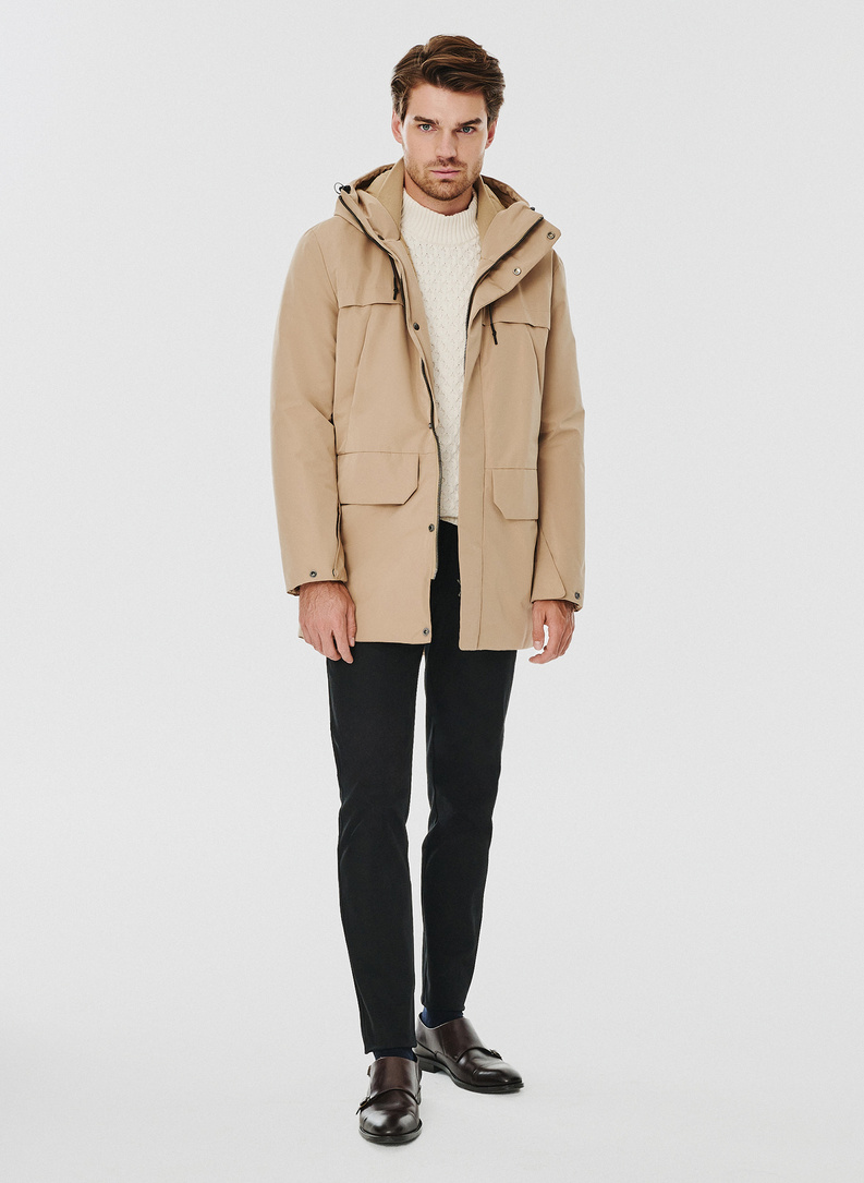 Kurtka męska z kapturem w kolorze beżowym