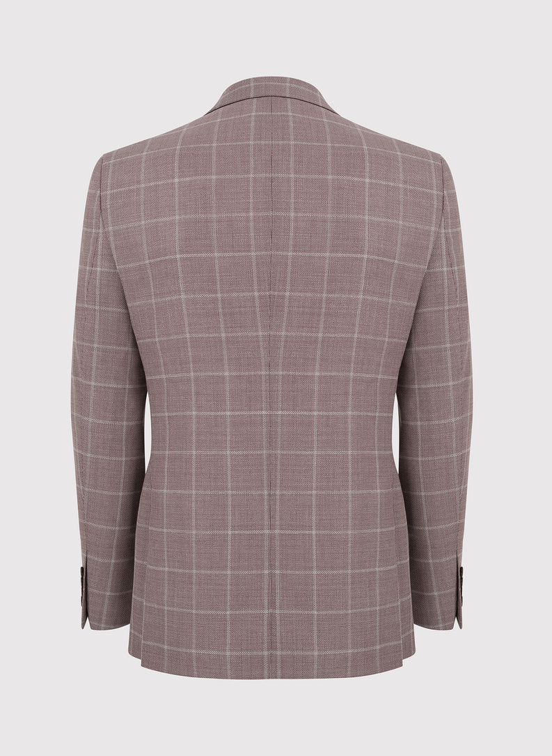 Wełniany różowy garnitur w kratę