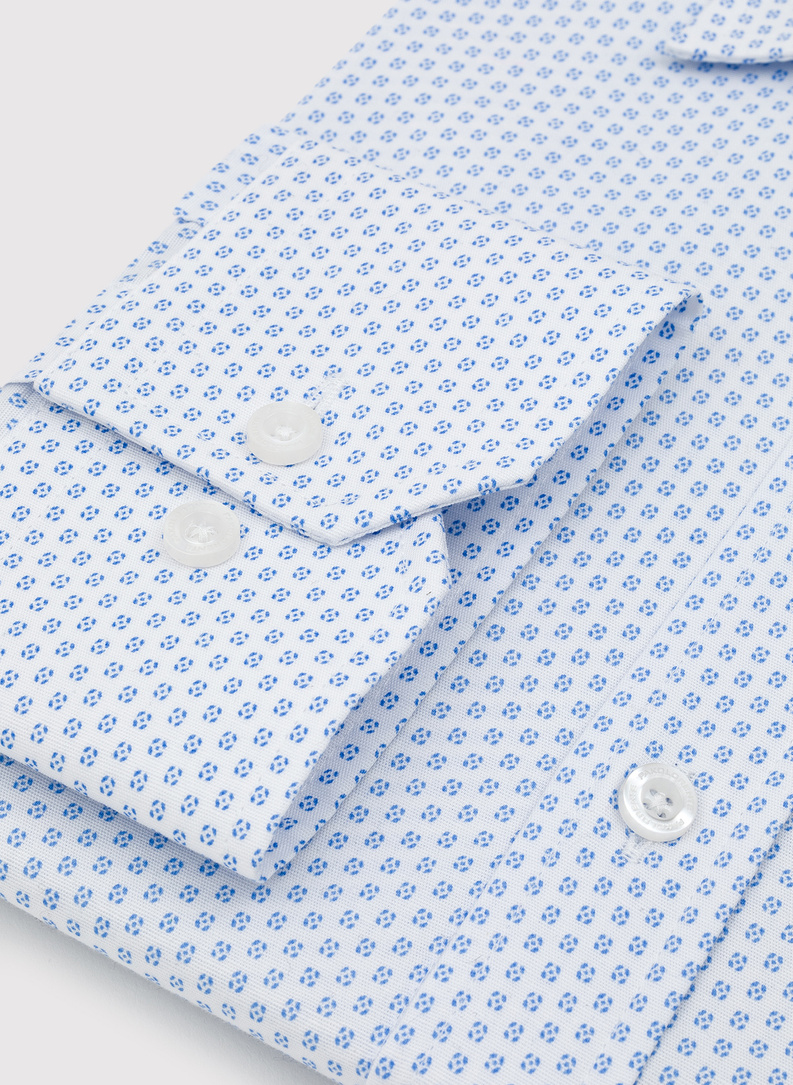 Biała koszula męska w niebieski mikrowzór