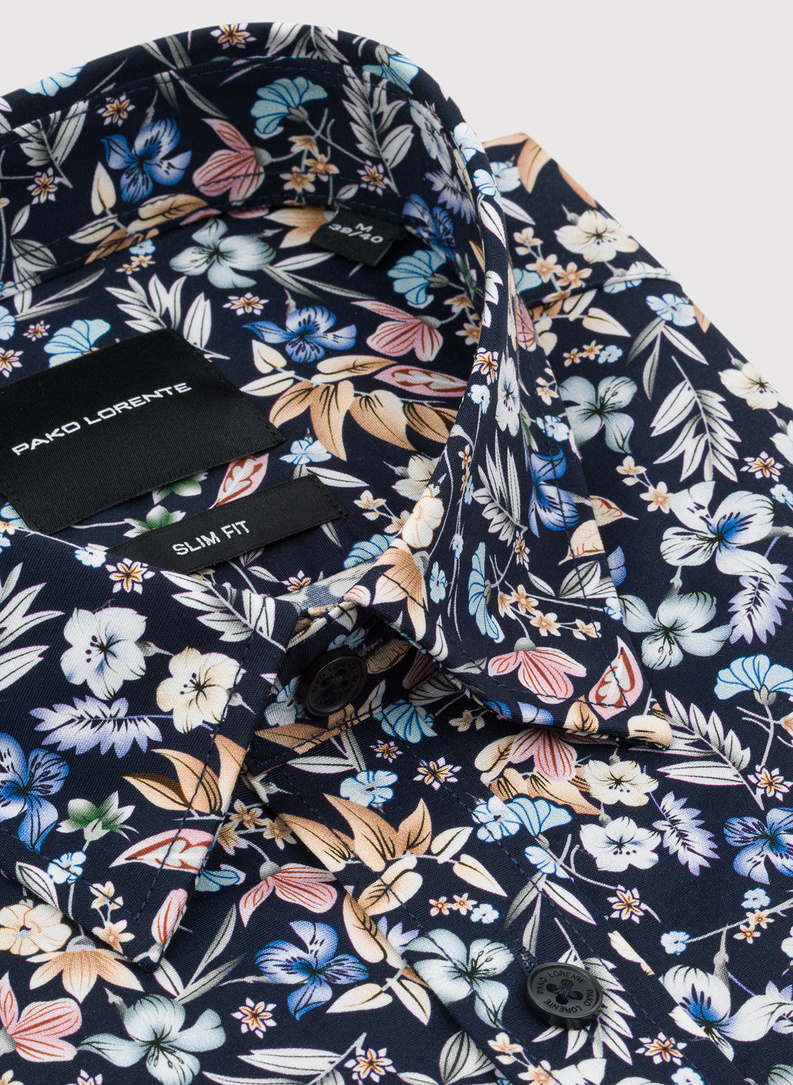 Granatowa koszula w kwiaty