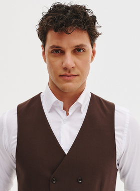 Brązowa dwurzędowa kamizelka męska