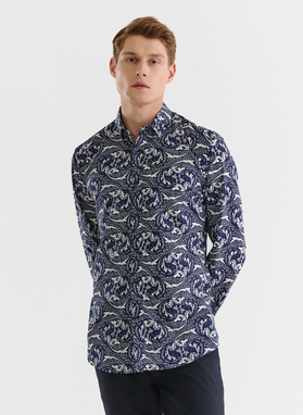 Granatowa koszula w oryginalny wzór